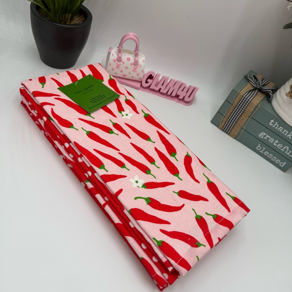 Kate Spade New York Hot Peppers & Spring Times Dot Kitchen Towels 4-Pack Set